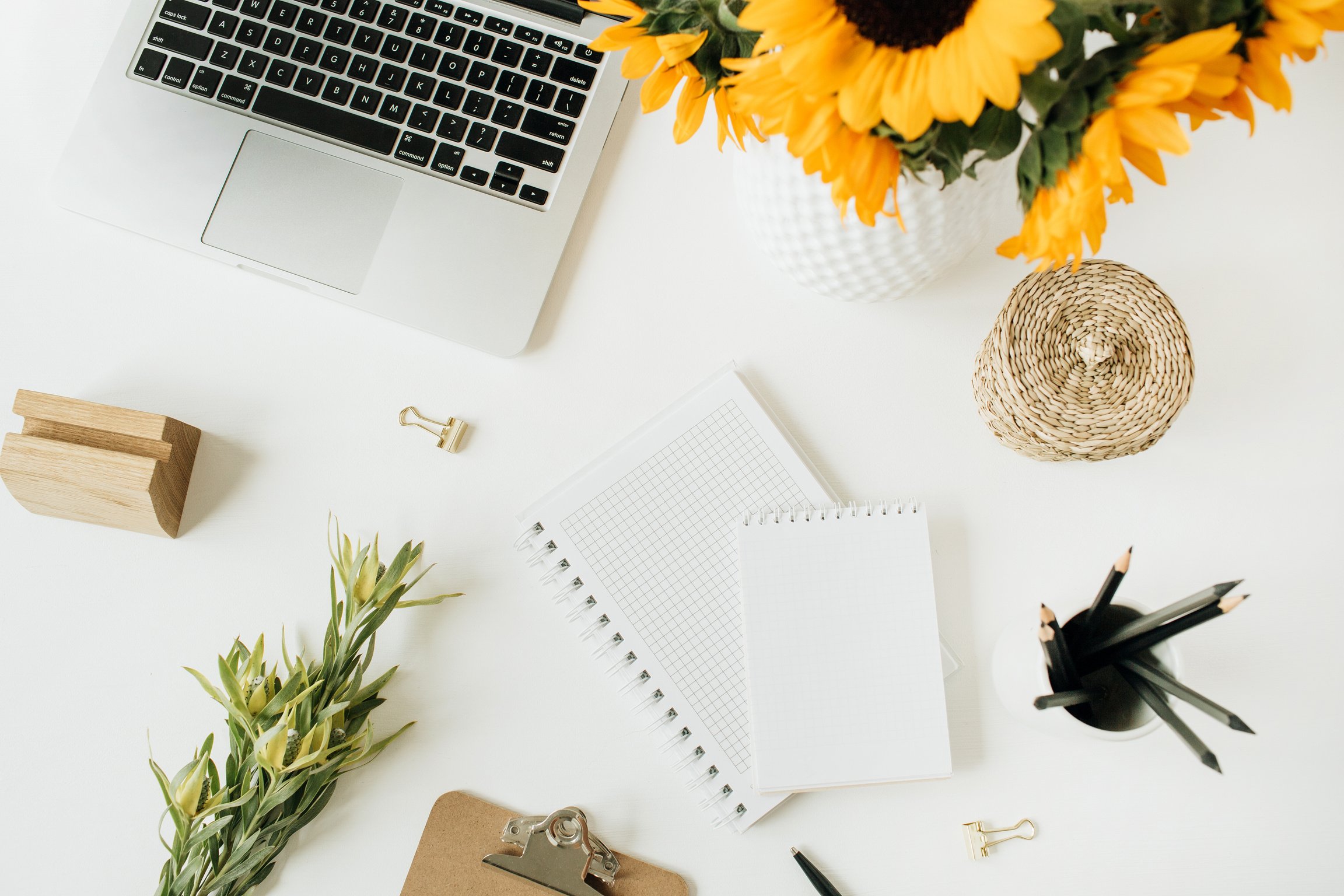 Floral Minimalist Desk Flatlay