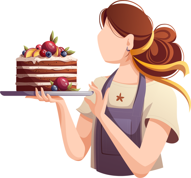 Baker with cake illustration