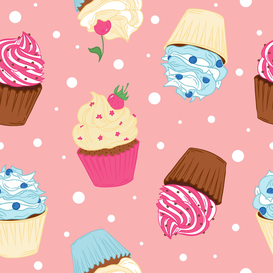 Seamless pattern with sweet cupcakes.